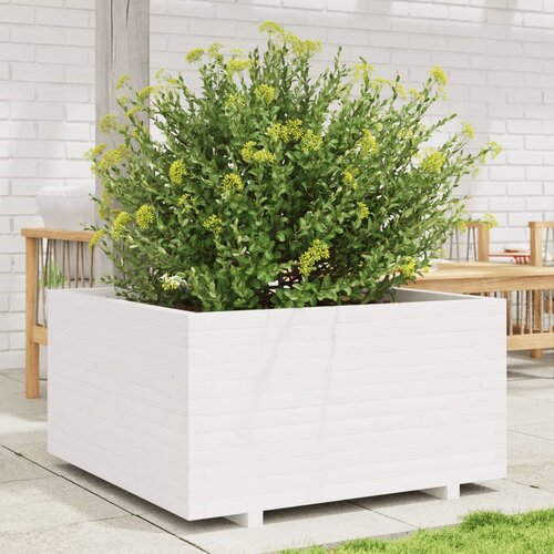 VidaXL Vrtno cvetlično korito belo 90x90x49,5 cm trdna borovina Slike