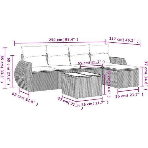 VidaXL 6-dijelni set vrtnih sofa s jastucima crni od poliratana Slike