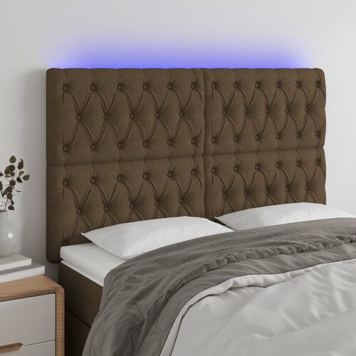 VidaXL LED posteljno vzglavje temno rjavo 160x7x118/128 cm blago Slike