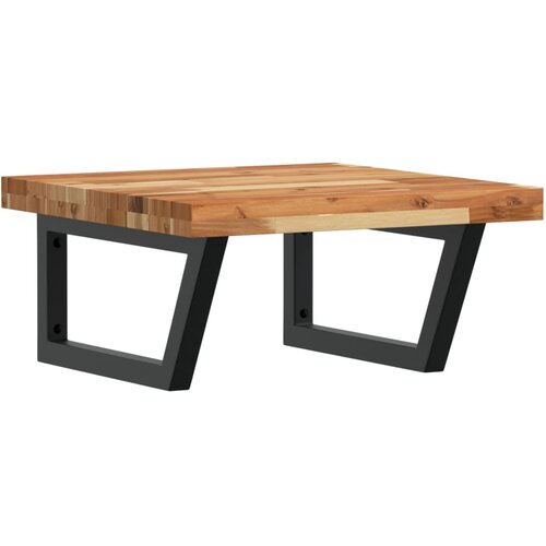  Zidna polica za umivaonik od čelika i masivnog bagremovog drva Smeđa 50 x 50 x 4 cm Slike