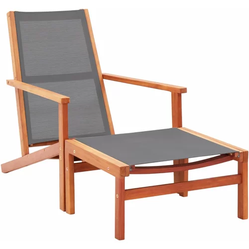 vidaXL Vrtni stol z naslonjalom za noge siv evkaliptusov les in tekstil, (20659250)