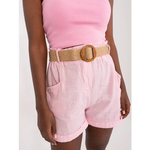 Fashion Hunters Light pink women's shorts made of linen and cotton