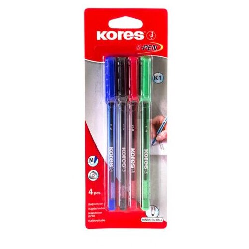 Kores Kemični svinčniki K.Pen, 4 kos črn, moder, rdeč, zelen Slike