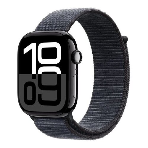 Apple Watch Series 10 [GPS 46mm case] Smartwatch with Jet Black Aluminium Case with Ink Sport Loop. Fitness Tracker, ECG App, Always-On Retina Display, Carbon Neutral Cene
