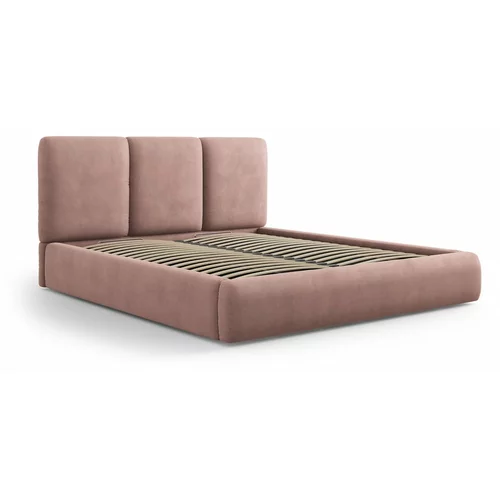 Mazzini Beds Svetlo rožnata oblazinjena zakonska postelja s prostorom za shranjevanje z letvenim dnom 200x200 cm Brody –