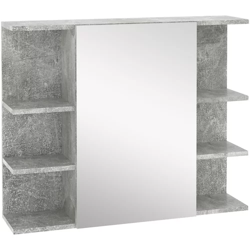 Kleankin stenska omarica z ogledalom za kopalnico, sodobna viseča omarica z vrati in lesenimi policami, 80x19,8x64cm, siva, (20754153)