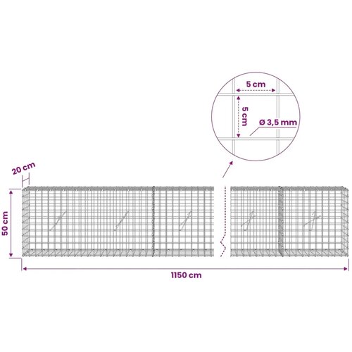  Gabion s žicom debljine 3 5 mm i mrežom 5x5 cm 1150x20x50 cm - 20 cm 50 cm 1150 cm Slike