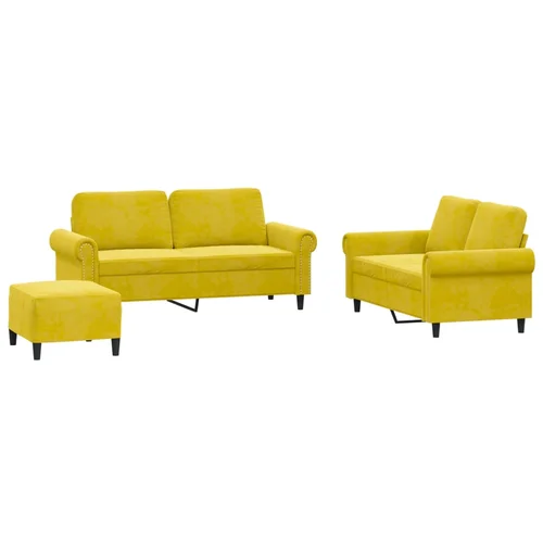 vidaXL 3-dijelni set sofa s jastucima žuti baršunasti