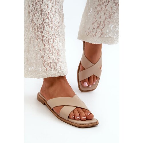 Kesi Women&amp;#039;s flat slippers made of eco leather S.Barski Beige Slike