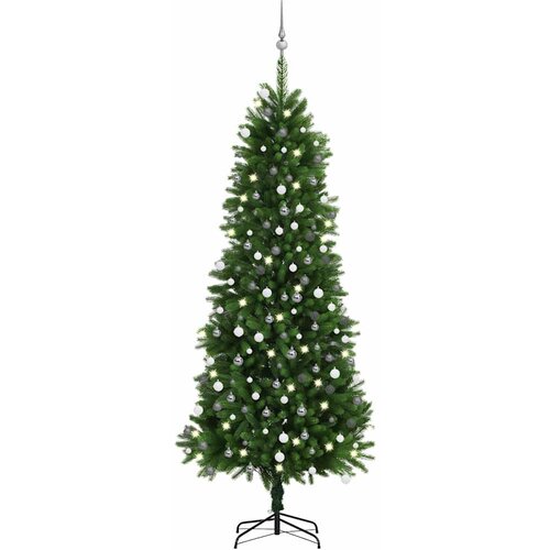  Umjetno osvijetljeno božićno drvce s kuglicama 240 cm zeleno Cijene