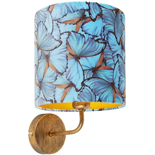 QAZQA Vintage stenska svetilka zlata z žametnim senčilom metulj - Matt