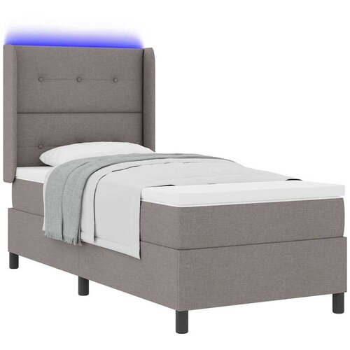  LED Box Spring Krevet s jastukom Sivo-smeđa 80 x 200 cm tkanina Slike