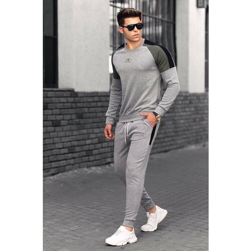 Madmext Gray Men's Tracksuit With Striped Shoulders 4670 Slike