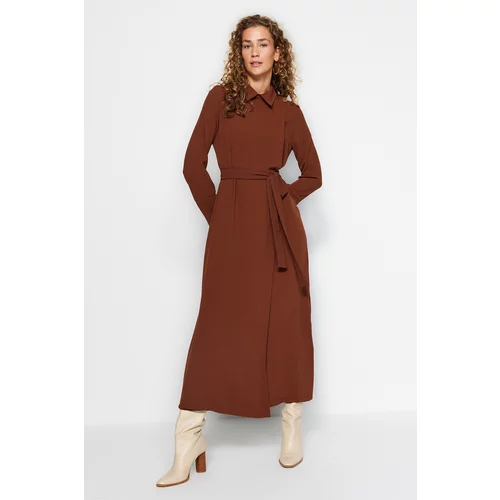 Trendyol Dark Brown Aerobind Woven Dress With Belt