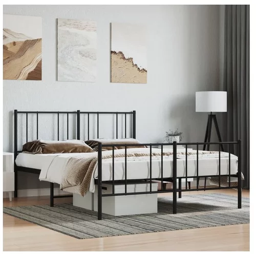  Kovinski posteljni okvir z vzglavjem in vznožjem črn 135x190 cm