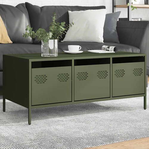 vidaXL Klubska mizica olivno zelena 101,5x50x43,5 cm valjano jeklo Cene