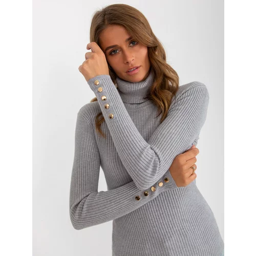 Fashion Hunters Grey ribbed sweater with turtleneck