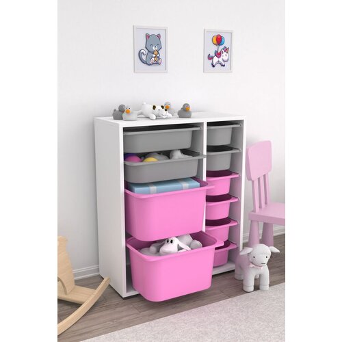 Hanah home vi&amp;scaron;enamenska komoda Zen 2D2K6U, 69.5 x83 x30 cm, Belo-sivo-roze Slike