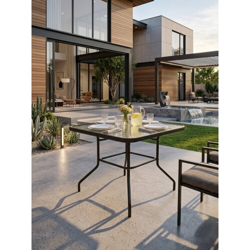 Alberg Ba&amp;scaron;tenski sto 80 &amp;times; 80 &amp;times; 71 cm kaljeno staklo sa teksturom - metalna konstrukcija ( KLK0529 ) Slike