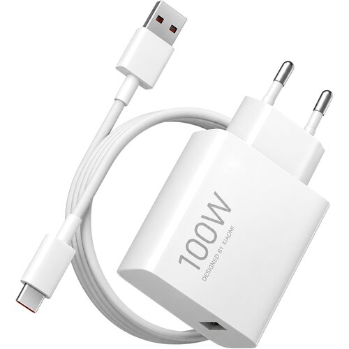 Xiaomi stenski polnilec z enim USB-A vhodom 100W in priloženim USB-A v USB-C kablom 6A bele barve MDY-19-ER Slike