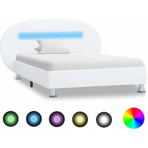 vidaXL okvir za krevet od umjetne kože LED svjetlo bijeli 90 x 200 cm