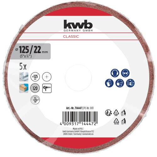KWB Brusni papir za brusilicu 125 mm, G120, 5/1 Slike
