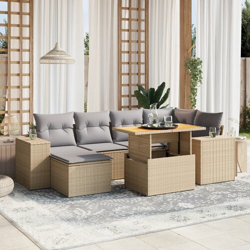 vidaXL 7-dijelni set vrtnih sofa od poliratana s jastucima bež Cijene