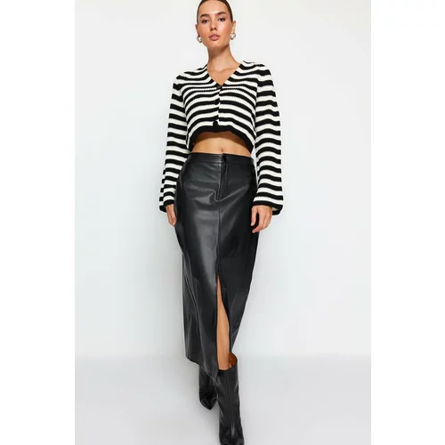 Trendyol Black Slit Faux Leather High Waist Maxi Skirt