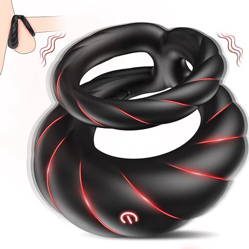 SuperLove Vibrating Dual Cock & Ball Ring Black Cene
