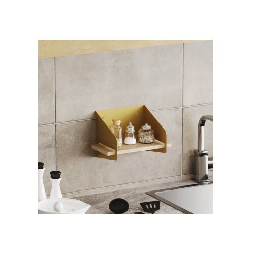 Hanah home Zidna polica s kratkim krakom, 30x20x19 cm, zlatna boja Slike