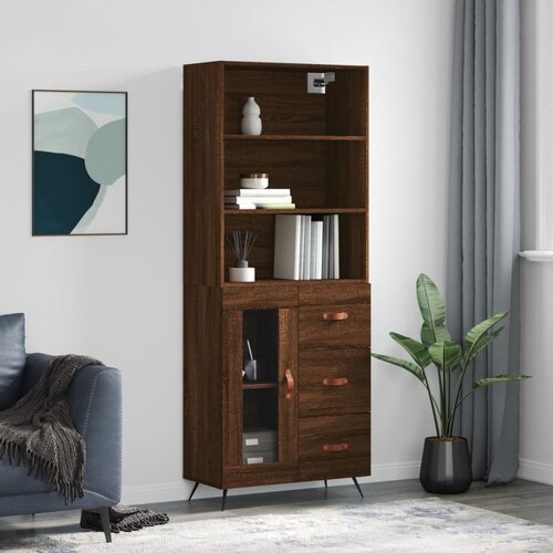 The Living Store Visoka komoda rjav hrast 69,5x34x180 cm inženirski les - Visoka Omarica, (21429210) Slike