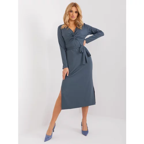 Fashion Hunters Dusty Blue Ribbed Cocktail Dress
