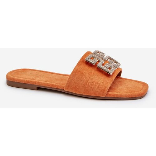 Kesi Women's flat heel slippers with embellishments, orange insole Cene