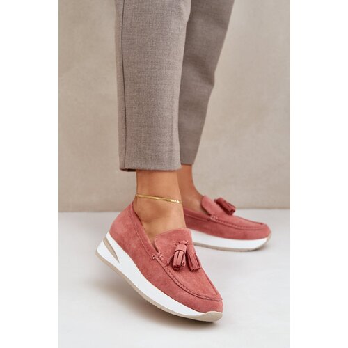 PH2 Moccasins On A Delicate Wedge Eco Suede Pink Challavia Slike