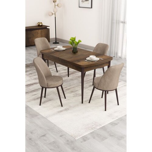 Hanah home trpezarijski set Nix, sto na razvlačenje i 4 stolice, ploča u dekoru drveta Baroque, kapućino tkanina Babyface Cene