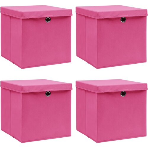 VidaXL Kutije za pohranu s poklopcima 4 kom roze 32x32x32 cm tkanina Slike