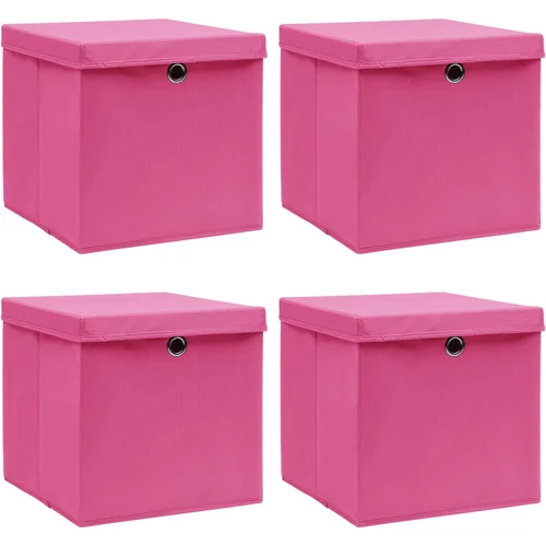 vidaXL Škatle za shranjevanje s pokrovi 4 kosi roza 32x32x32 cm blago