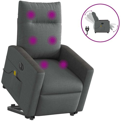 VidaXL Električni masažni naslonjač na podizanje od tkanine tamnosivi Slike