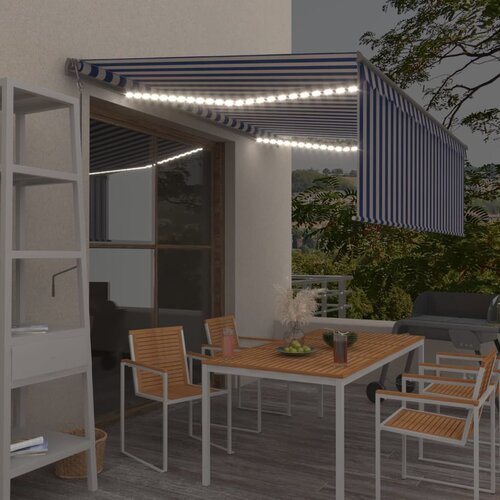 Tenda Automatska tenda s roletom i senzorom LED 4 5x3 m plavo-bijela Slike