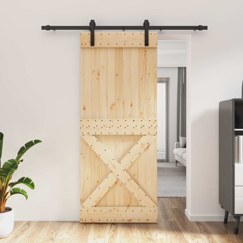  Klizna vrata Prirodna i crna 85 x 210 cm Čvrsta borovina Cijene
