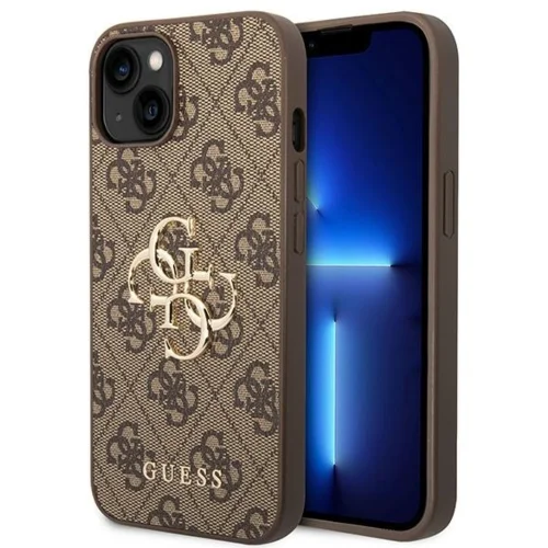 Guess GUHCP15S4GMGBR silikonski ovitek za iPhone 15 - rjav z zlatim logom