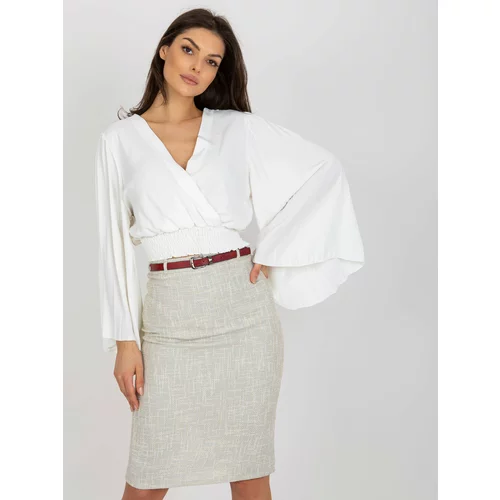 Fashion Hunters Ecru short formal blouse with pleated sleeves