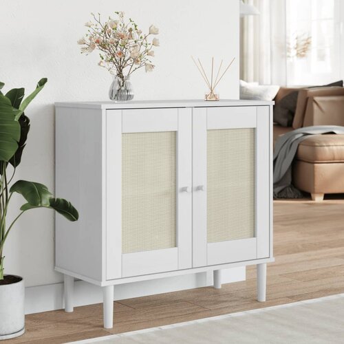 VidaXL Komoda SENJA videz ratana bela 80x35x80 cm trdna borovina Slike