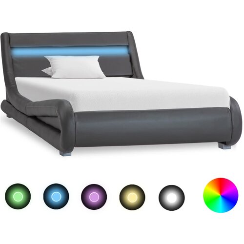 VidaXL Posteljni okvir LED sivo umetno usnje 90x200 cm Slike