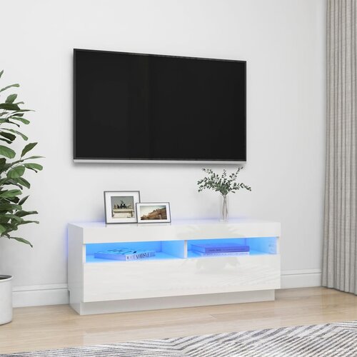 vidaXL TV omarica z LED lučkami visok sijaj bela 100x35x40 cm Cene