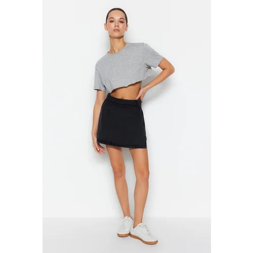 Trendyol Black Slit High Waist Denim Shorts Skirt