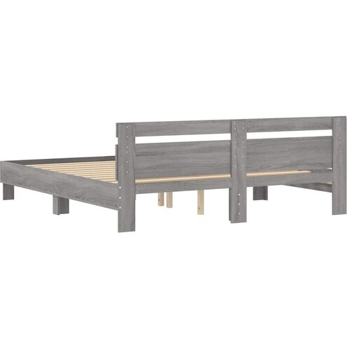  Okvir za krevet s uzglavljem siva boja hrasta 180x200 cm drveni Slike