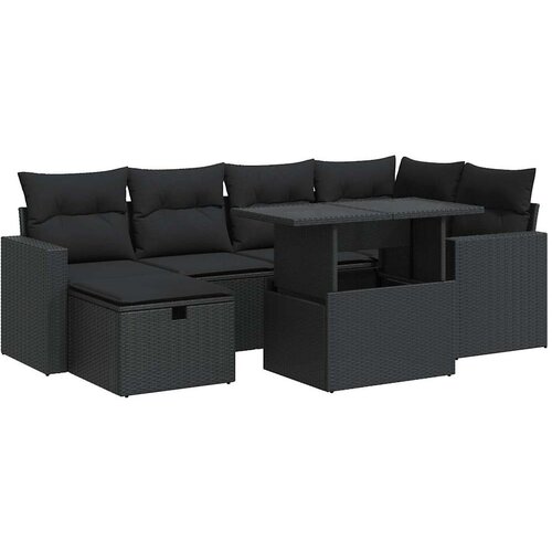 VidaXL 7-dijelni set vrtnih sofa od poliratana s jastucima crni Slike