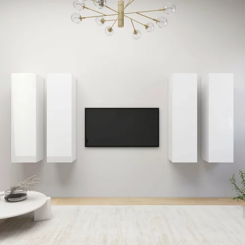 Sijaj TV omarice 4 kosi visok sijaj bele 30,5x30x110 cm iverna plošča