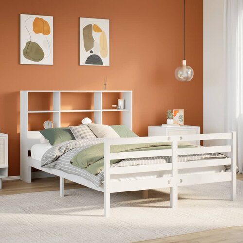 VidaXL Krevet s regalom z knjige bez madraca bijeli 120x190cm borovina Slike